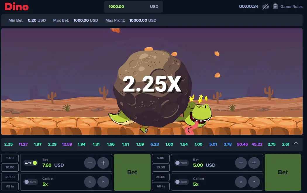 Partida en Dino Casino.